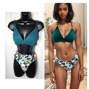 17.🆕Med Cupshe Bikini Swimsuit With V Neck Lace Up Top And  Low Waisted Bottom